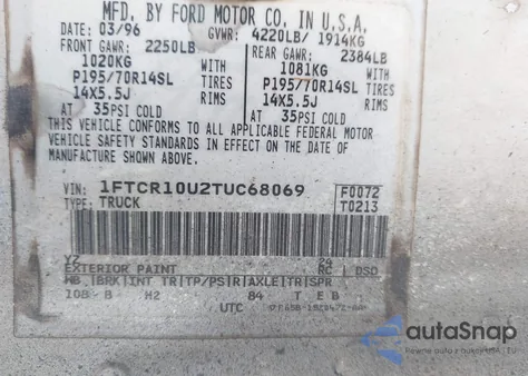 1996 Ford Ranger from USA, damaged, VIN 1FTCR10U2TUC68069